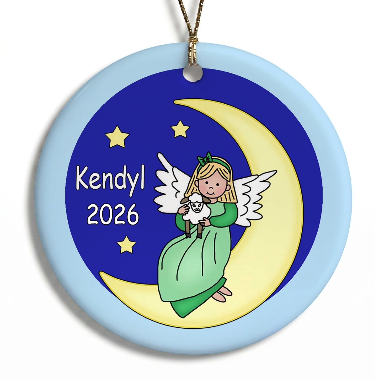 Angel Personalized Christmas Ornament - Moon - Blonde Hair
