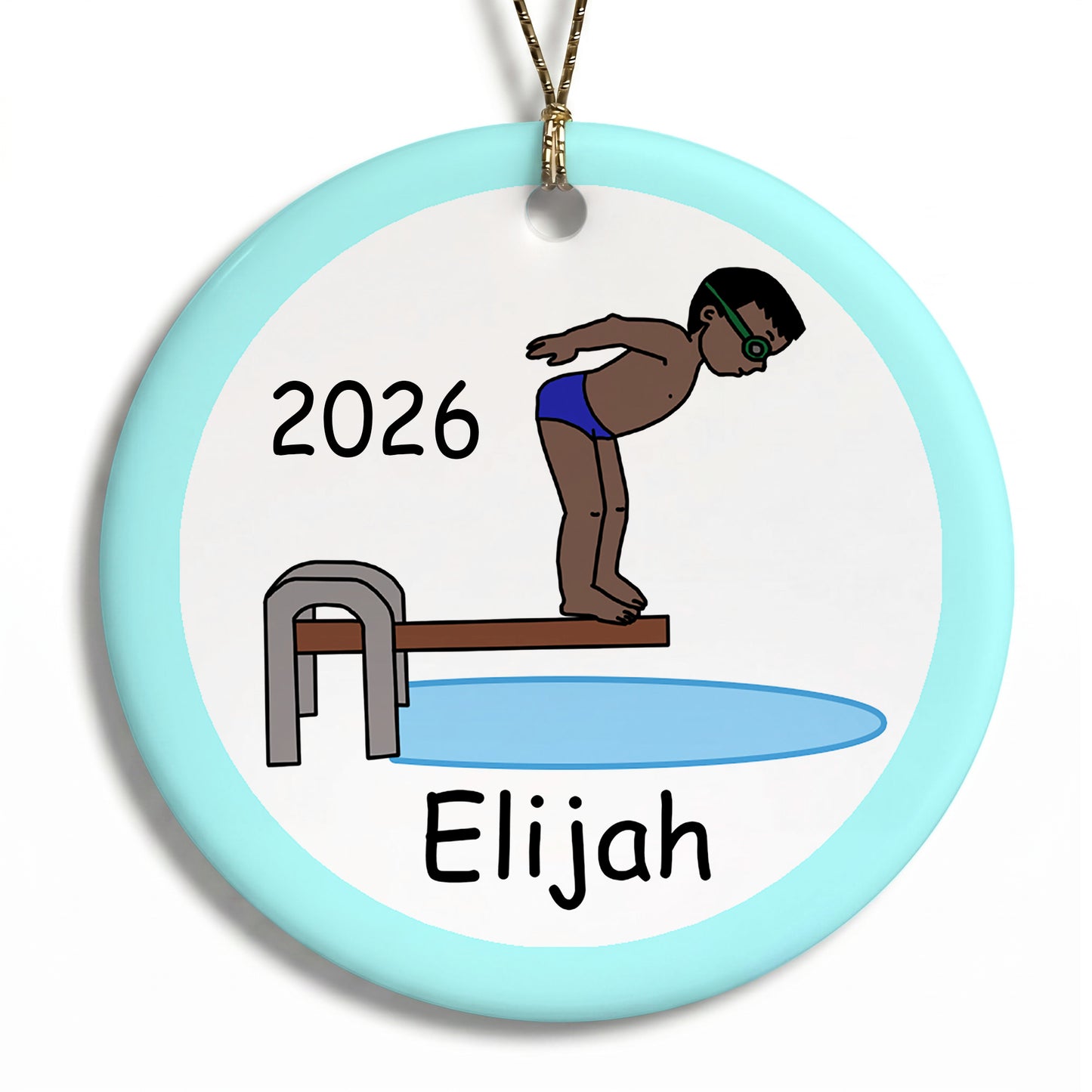 Diving or Swimming Personalized Christmas Ornament - Black / African American boy