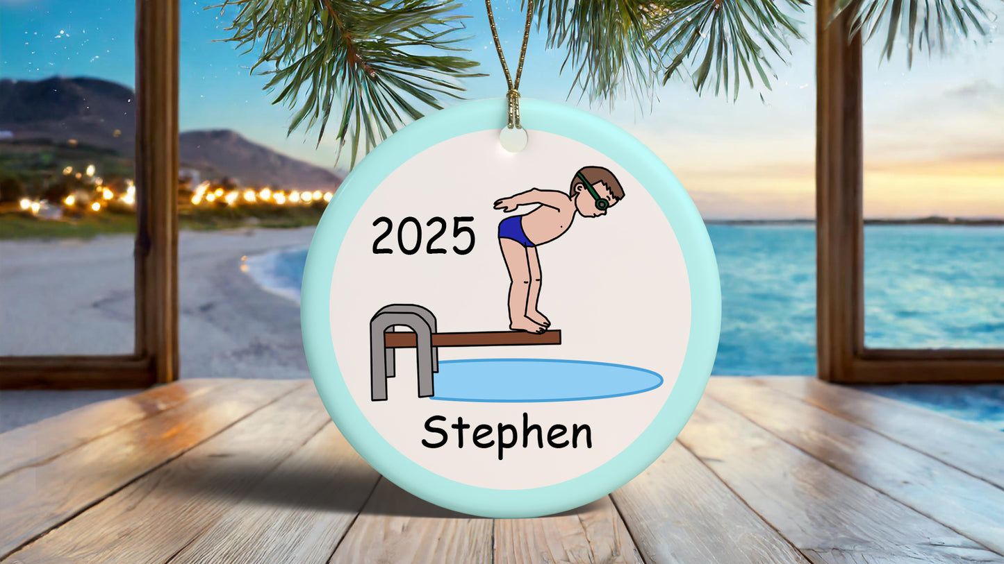 Diving or Swimming Personalized Christmas Ornament - Boy