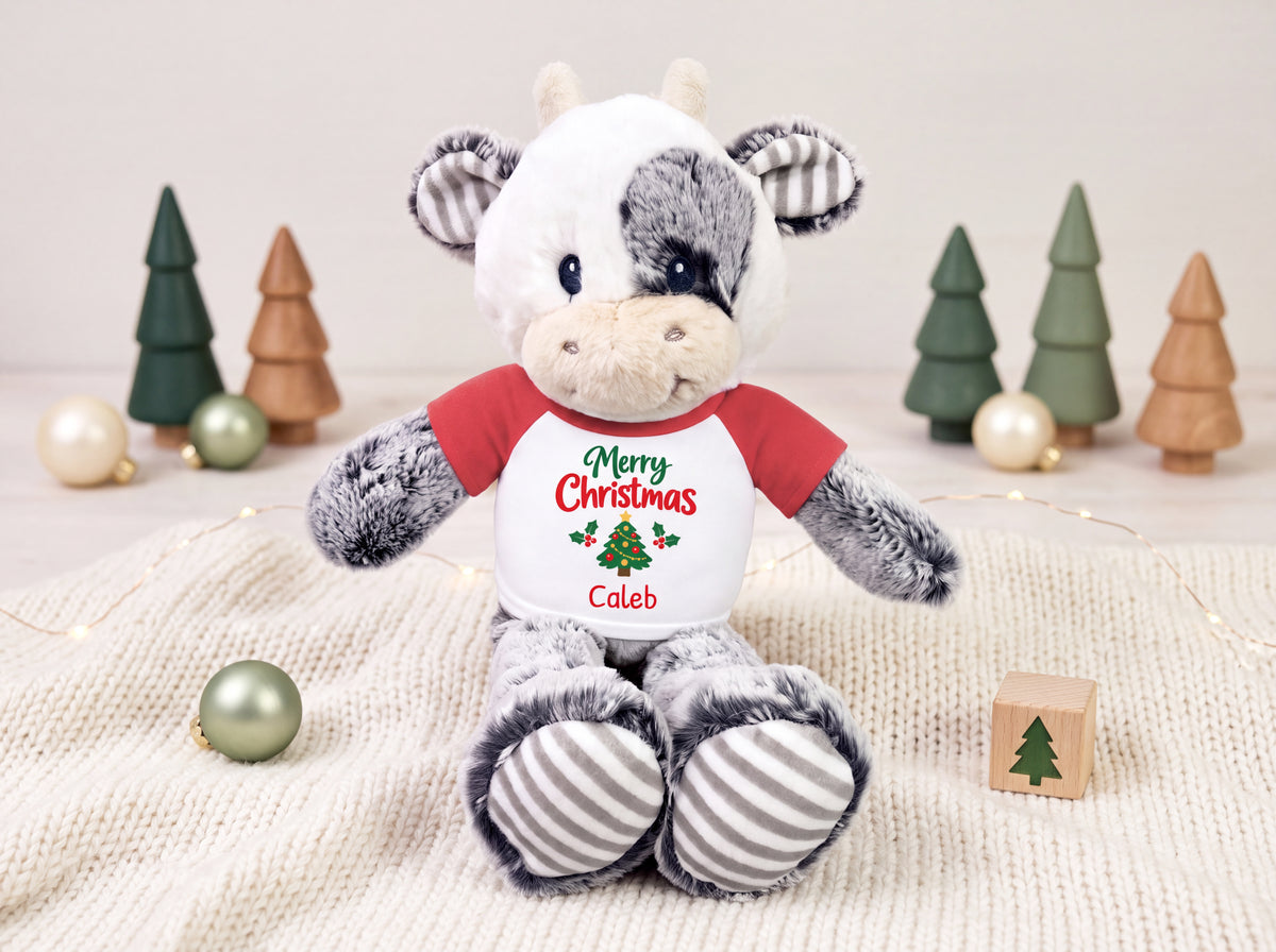 Personalized Christmas Stuffed Cow - 12 Inch Plush Coby Cow