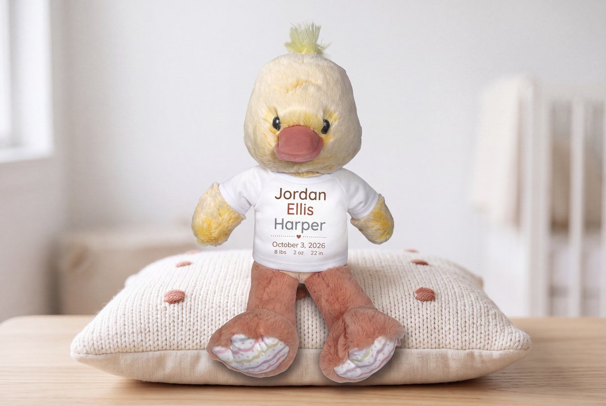 Personalized Stuffed Duck for Baby Girl or Boy - 12 Inch Dani Duck