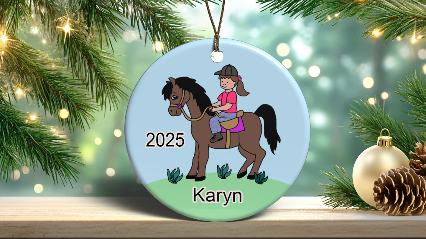 Girl on Horse Personalized Christmas Ornament