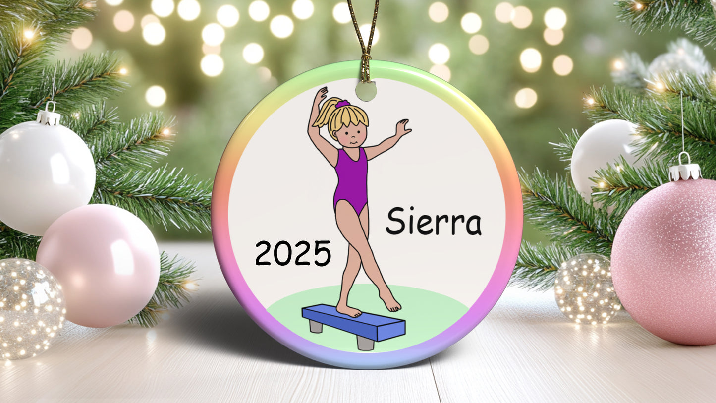 Gymnastics Christmas Ornament - Girl on Beam Design