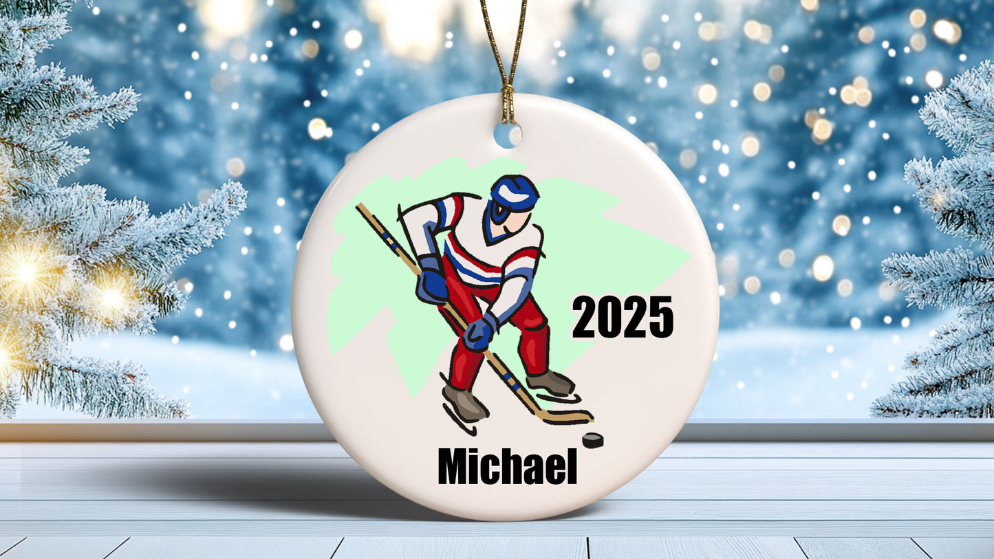 Hockey Player Personalized Christmas Ornament