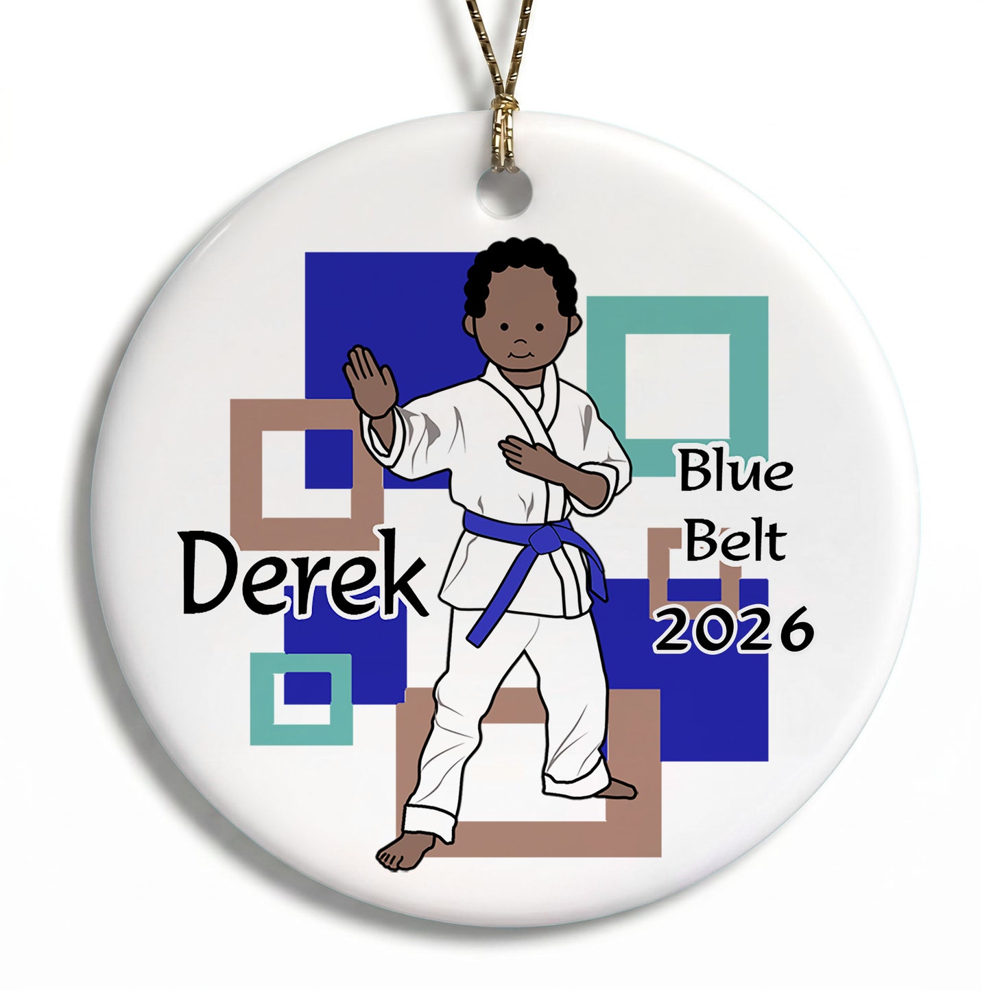 Martial Arts or Karate Kid Personalized Christmas Ornament - Boy - Black / African American