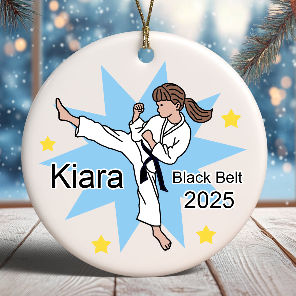 Karate or Martial Arts Girl Christmas Ornament - Kick Design
