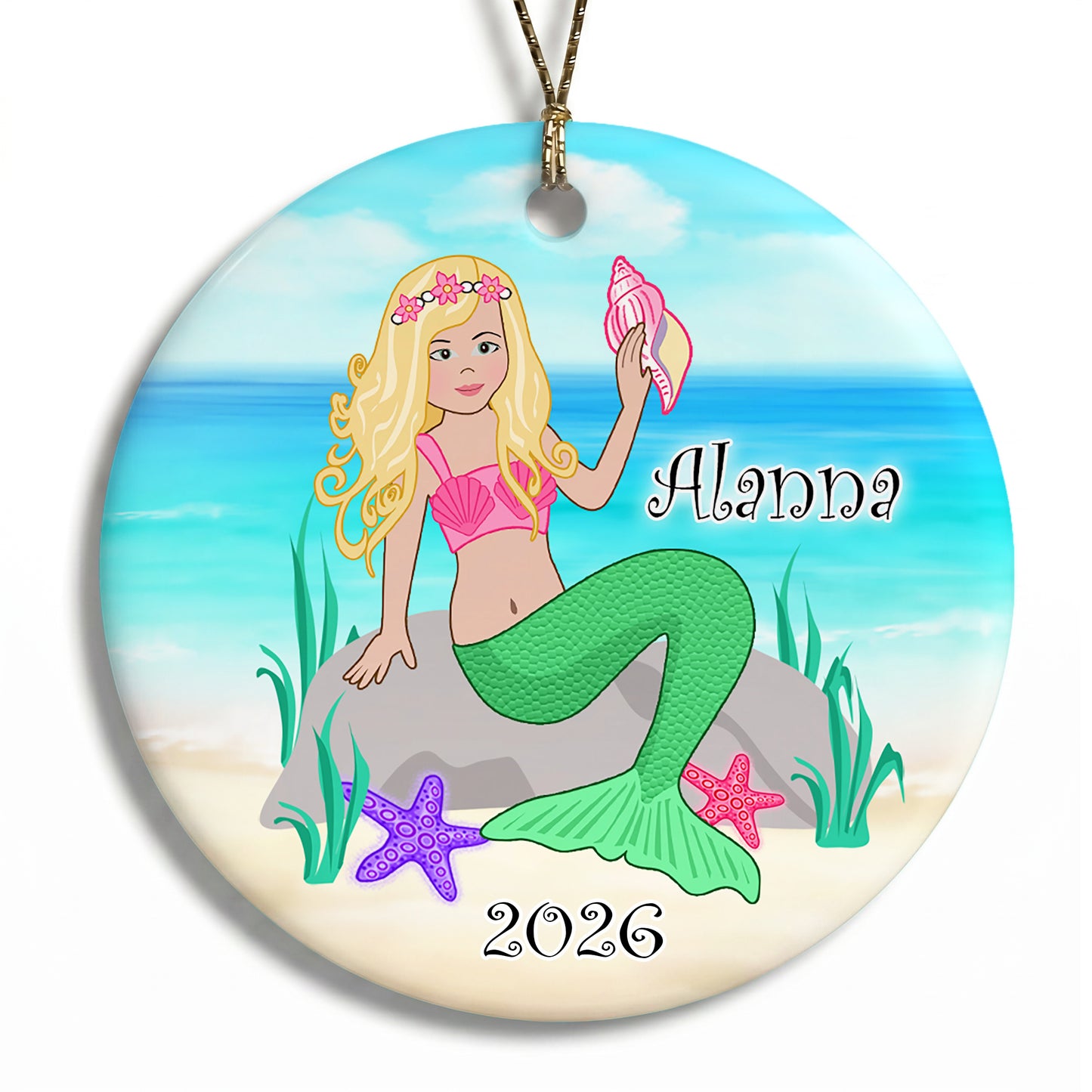 Mermaid Personalized Christmas Ornament - Blonde Hair