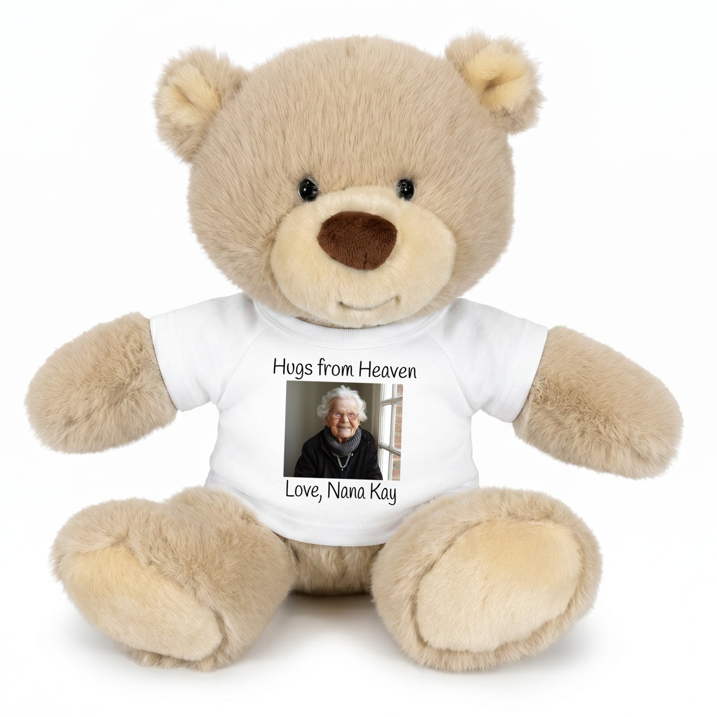 Personalized Memorial Teddy Bear - 10 Inch Tan Nuzzles Bear - White