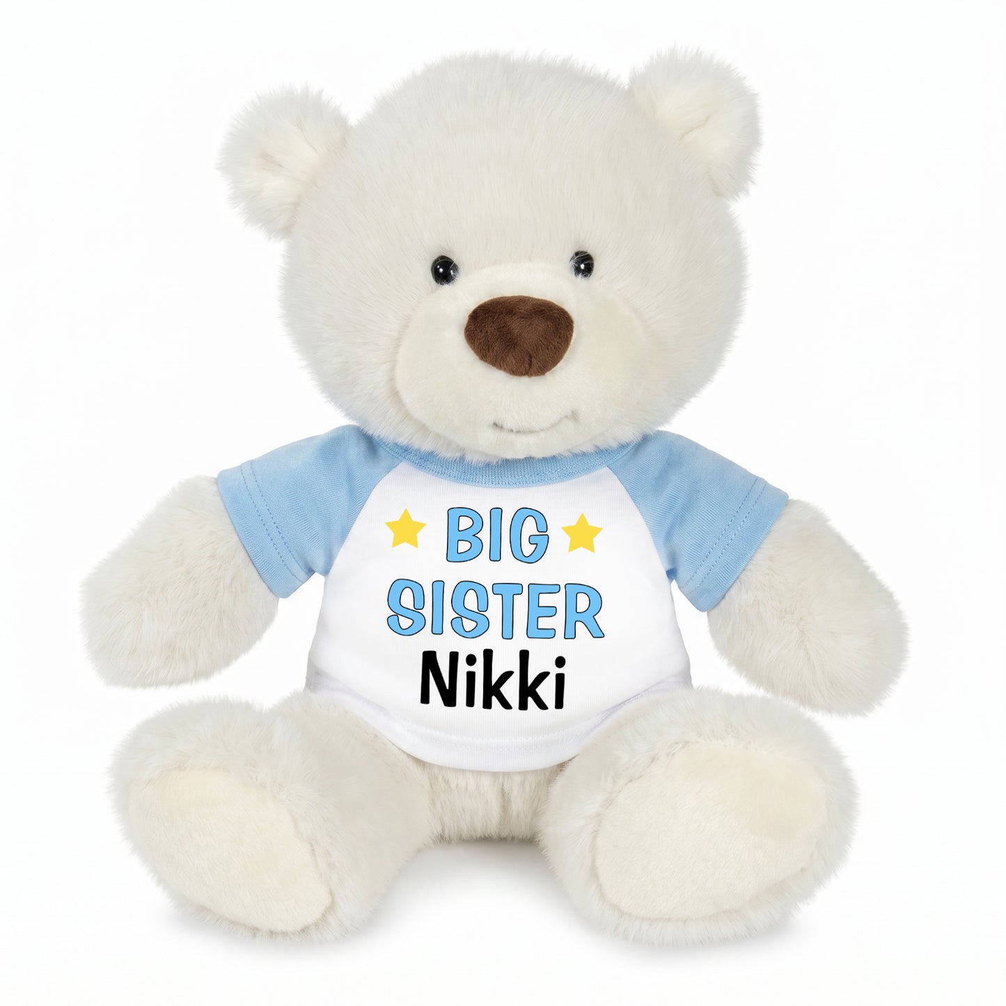 Personalized Big Sister Teddy Bear - 10 Inch White Nuzzles Bear - Light Blue