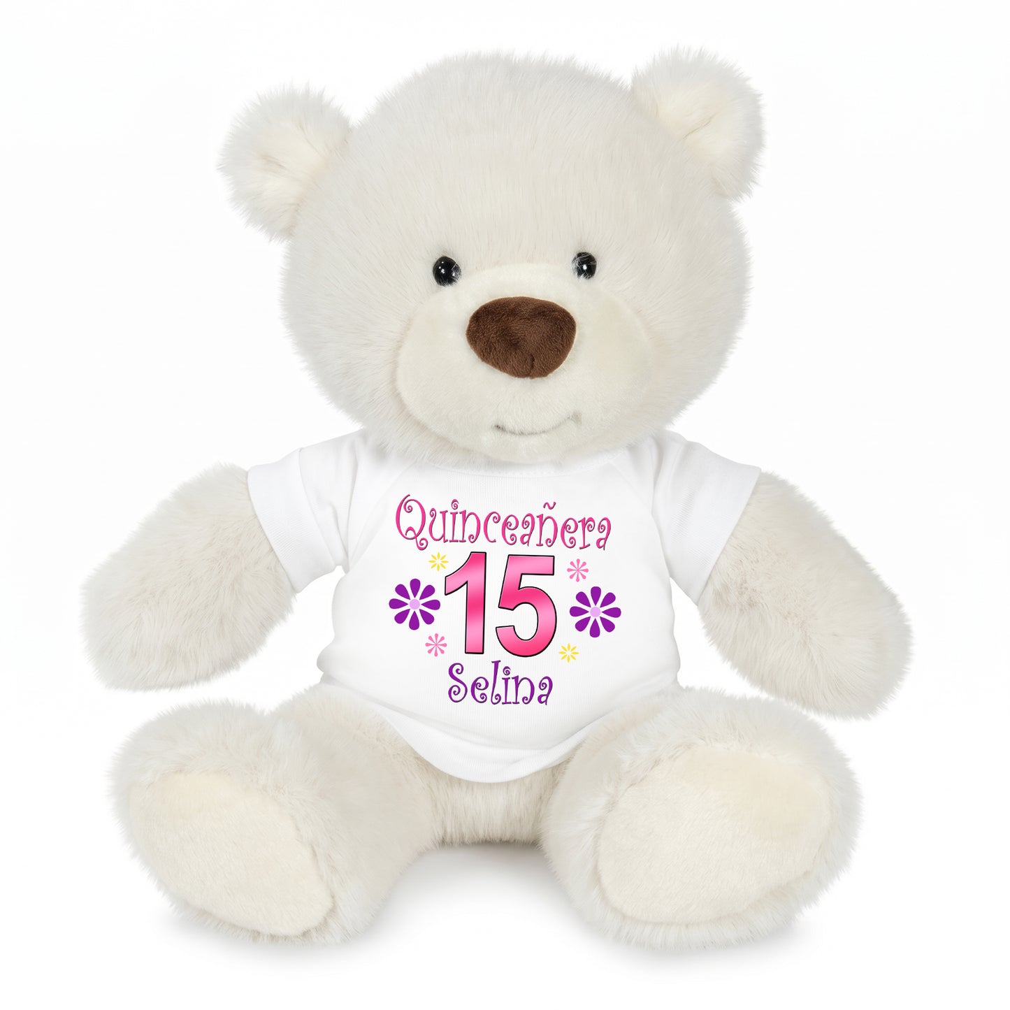 Personalized Quinceanera Teddy Bear - 10 Inch White Nuzzles Bear
