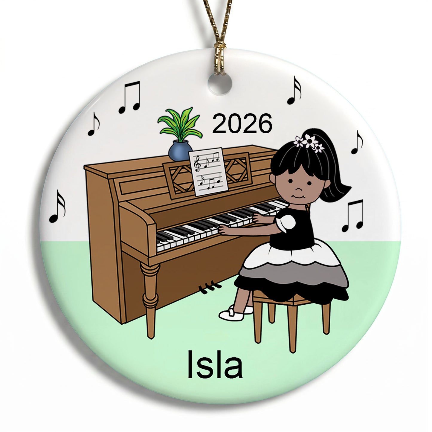Piano Recital Girl Personalized Christmas Ornament - Med Black