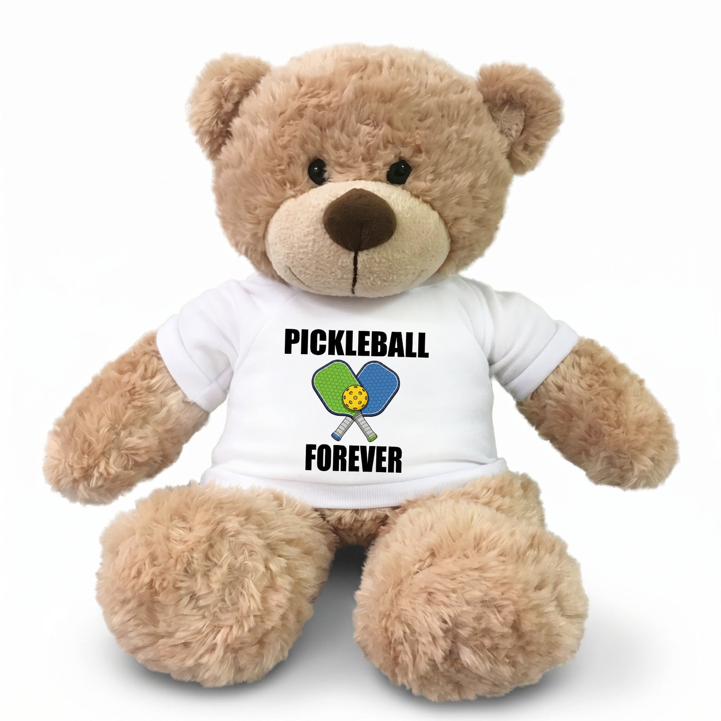 Personalized Pickleball Teddy Bear - 13" Bonny Bear, Paddle Design - white shirt