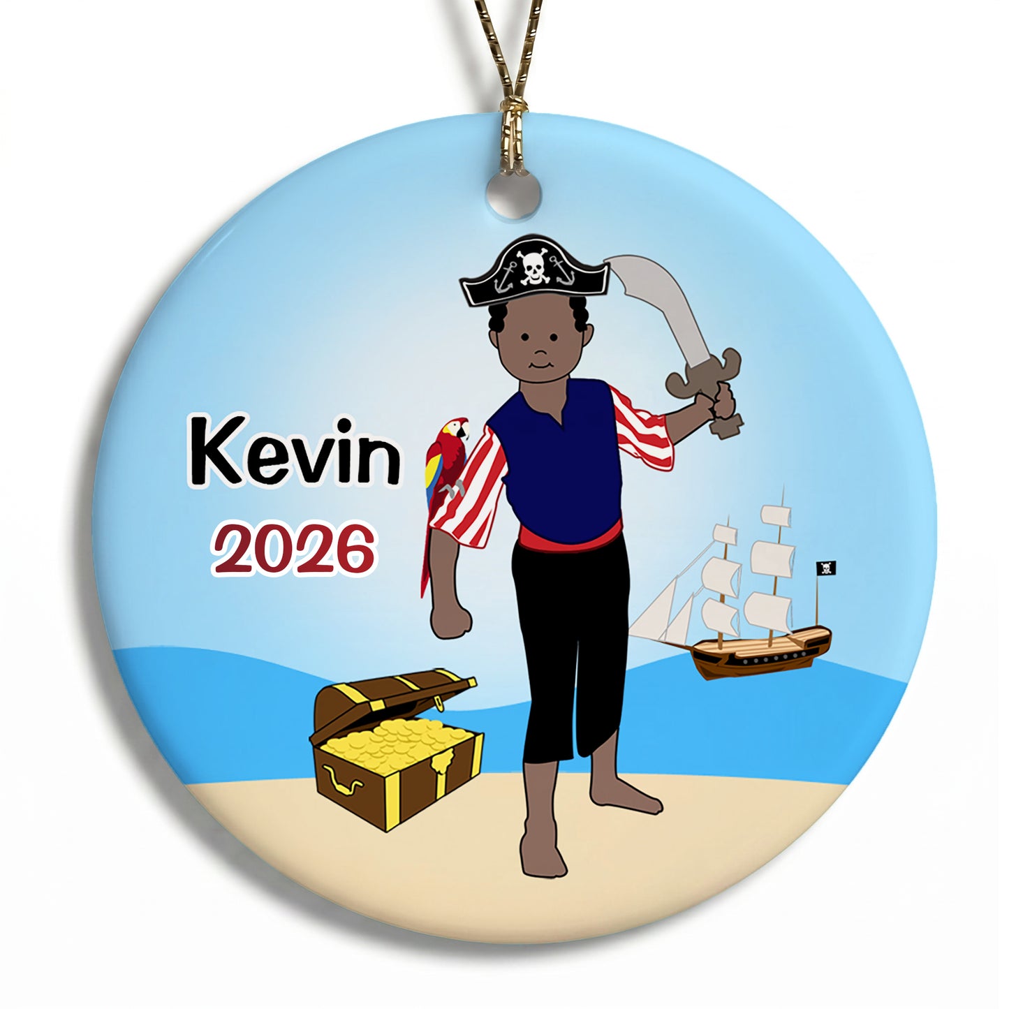 Pirate Personalized Christmas Ornament - Black / African American