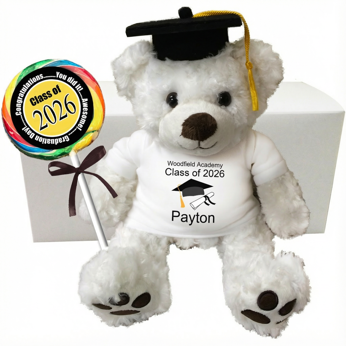Graduation Teddy Bear Personalized Gift Set - 13" Vera Bear, Pearly White, Class of 2026