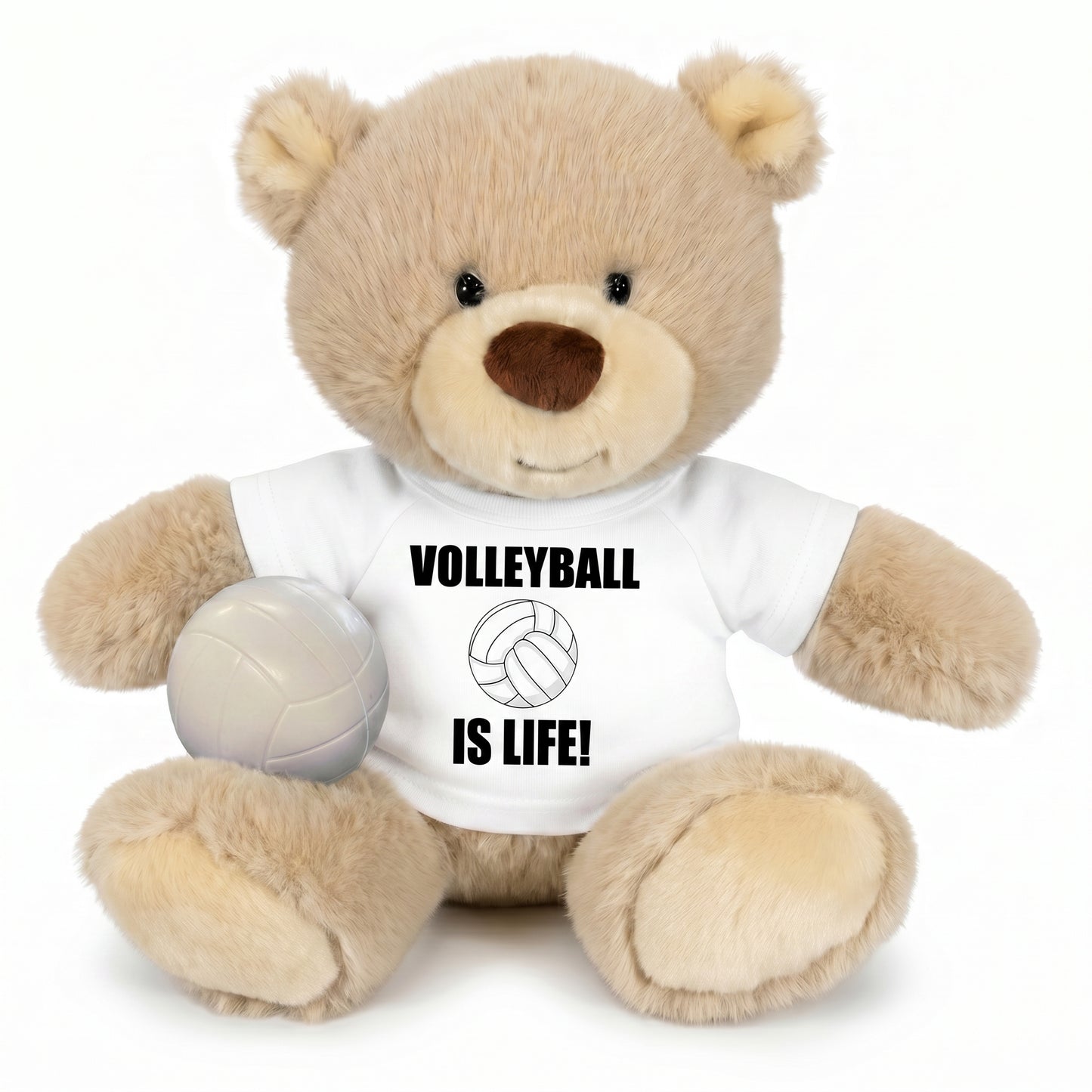 Personalized Volleyball Teddy Bear - 10 Inch Tan Nuzzles Bear - White Shirt