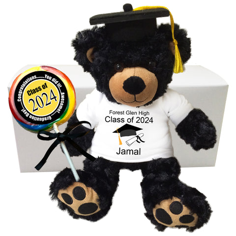 Graduation Teddy Bear Personalized Gift Set - 13" Black Vera Bear - Class of 2024