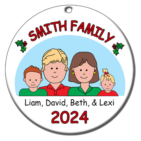 Cartoon Family Christmas Ornament - up to 4 people