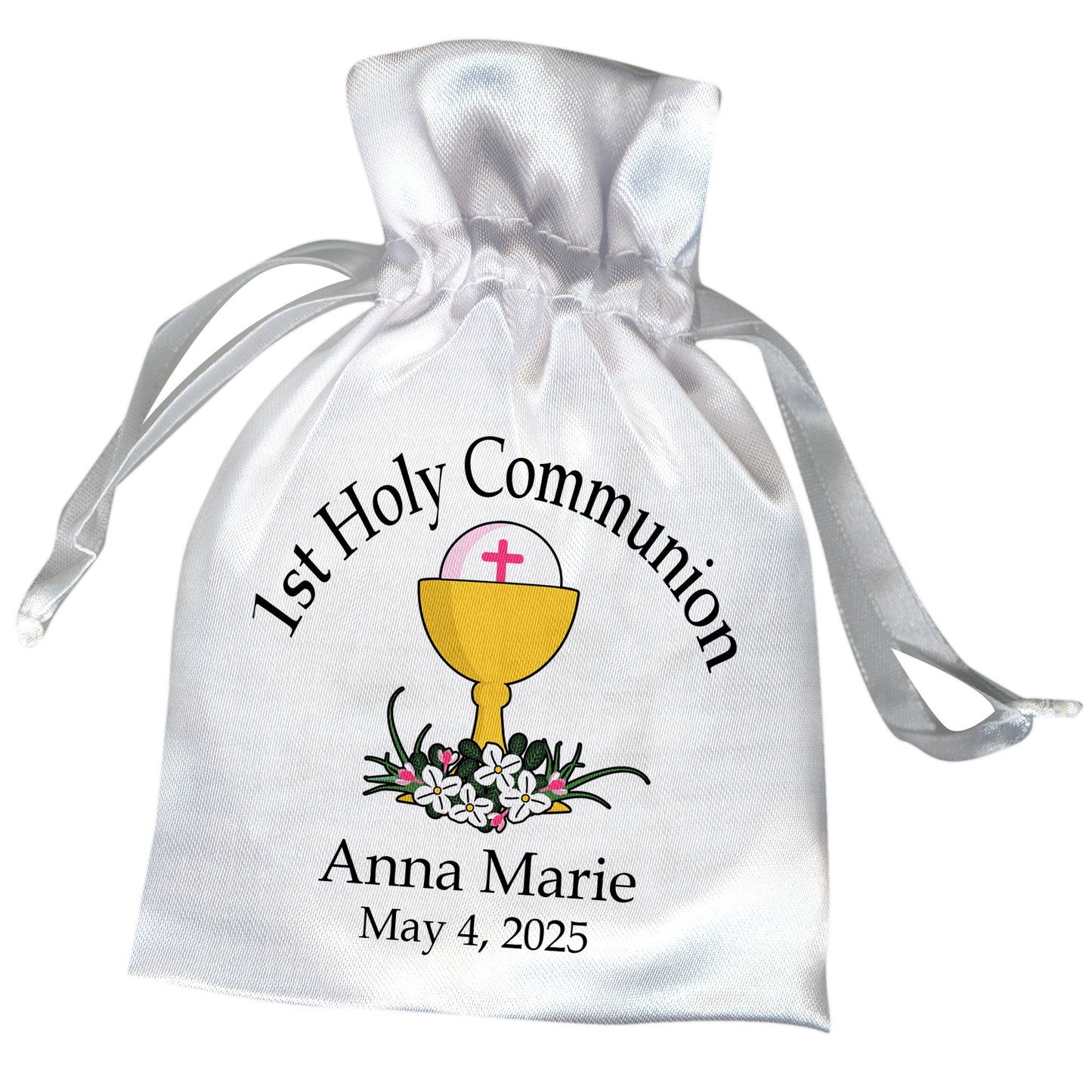 Personalized First Communion Favor Bag - Chalice with Flowers