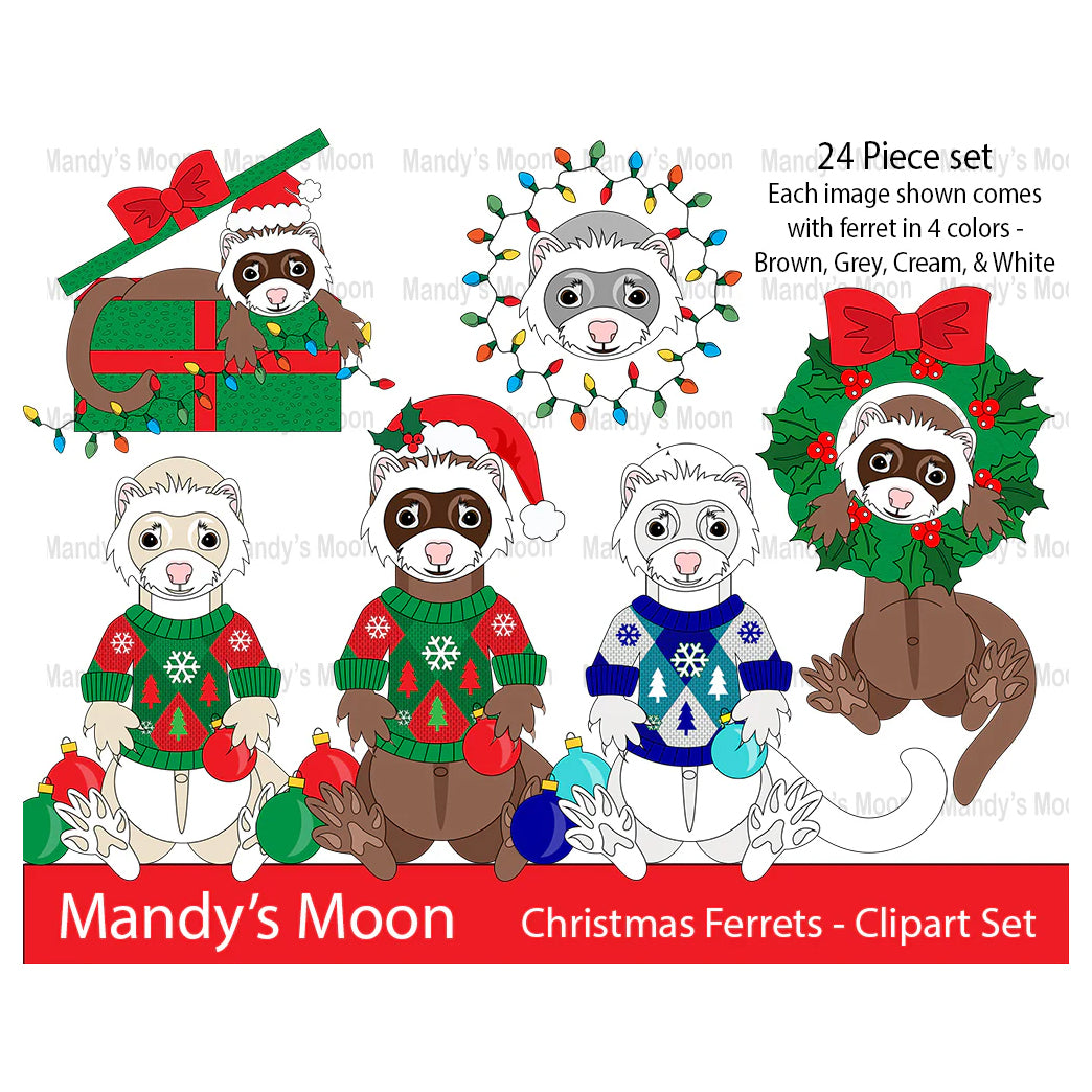 Christmas Ferrets Clipart Set (Personal & Nonprofit Use only)