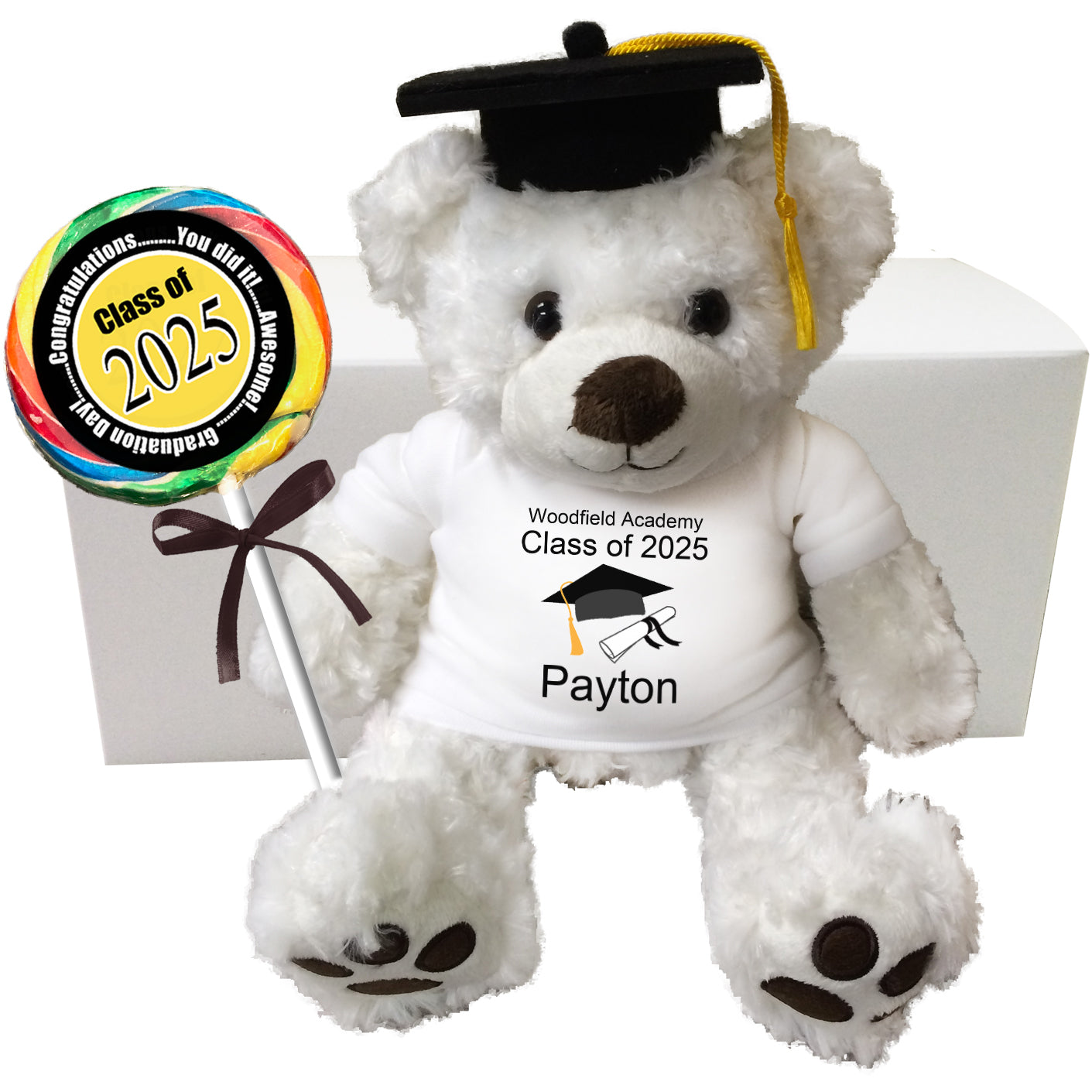 Graduation Teddy Bear Personalized Gift Set - 13" Vera Bear, Pearly White, Class of 2025