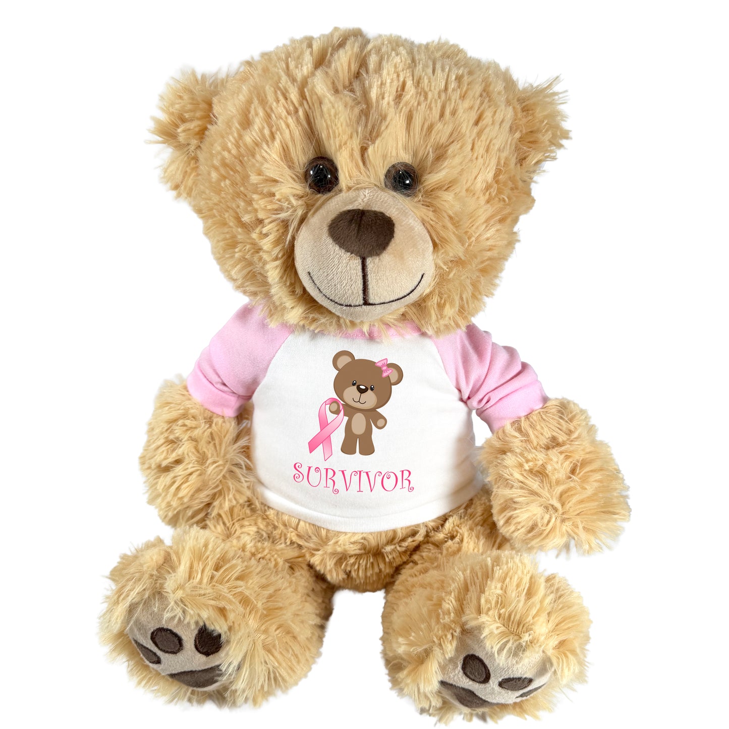Breast Cancer Support Teddy Bear - Personalized 14" Honey Bear, Survivor Design
