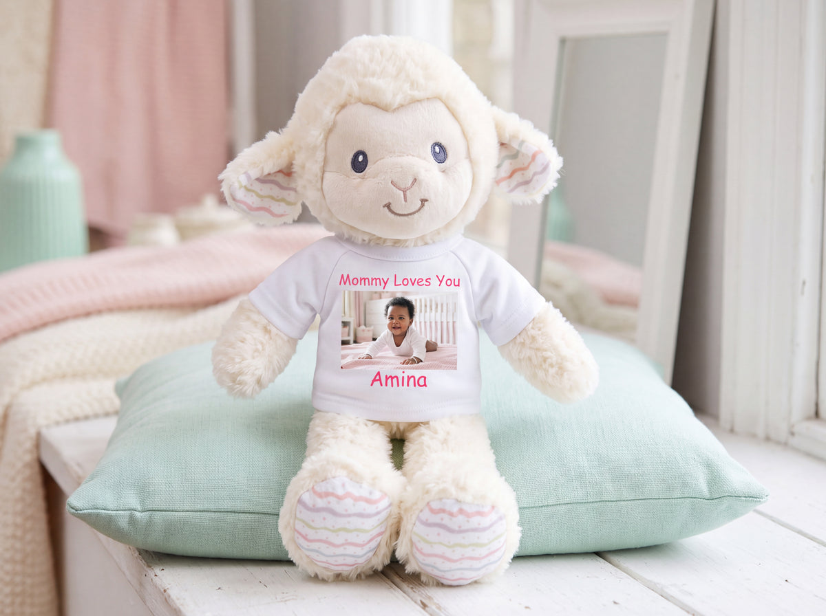 Personalized Stuffed Sheep / Lamb - 12" Lovelee Lamb with your custom Photo and/or Text