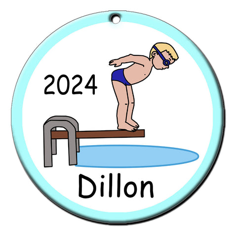 Diving or Swimming Personalized Christmas Ornament - Boy