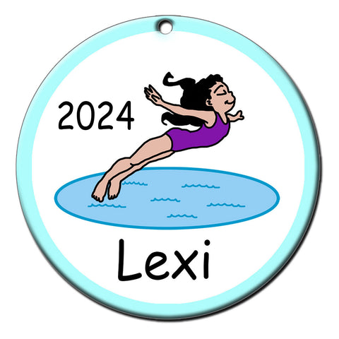 Diving&nbsp;or Swimming Personalized Christmas Ornament - Girl
