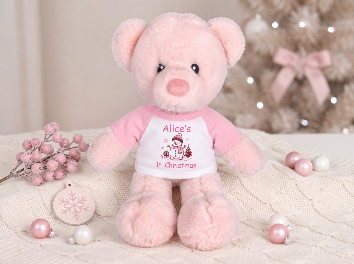 Personalized Christmas Teddy Bear - 12 Inch Pink Baby Bear