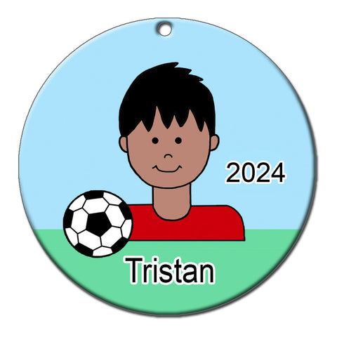 Soccer Kid Personalized Christmas Ornament - Boy