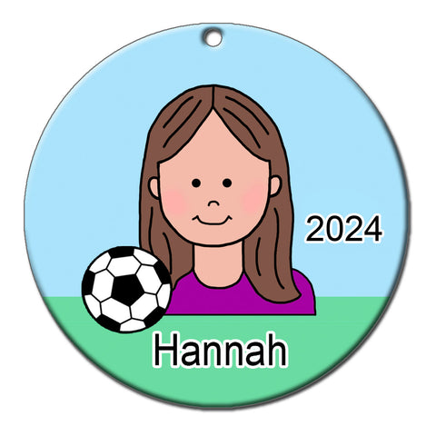 Soccer Kid Personalized Christmas Ornament - Girl