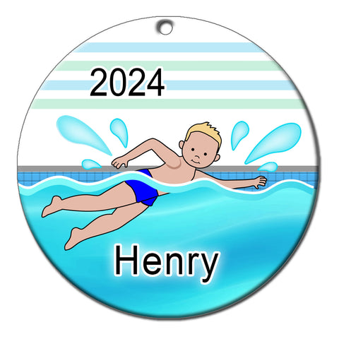 Swimming Boy Personalized Christmas Ornament