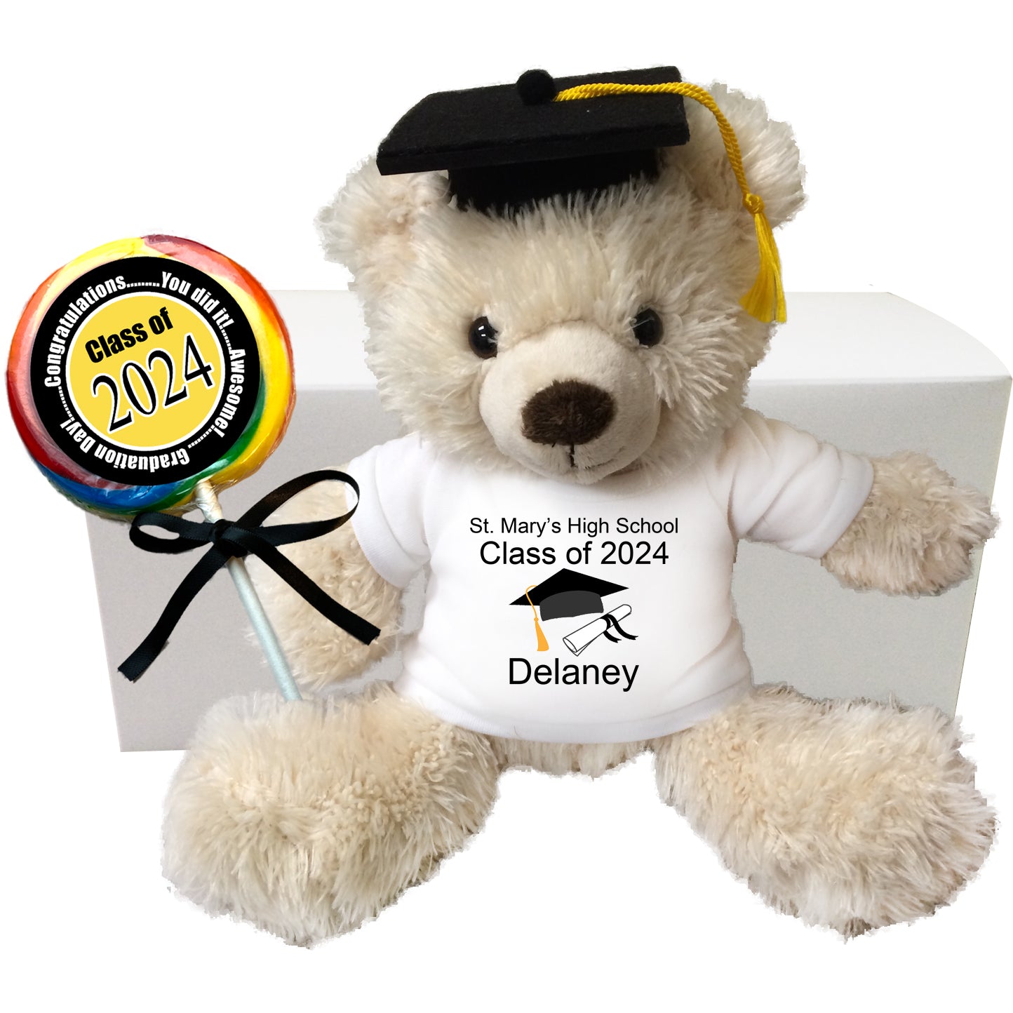 Graduation Teddy Bear Personalized Gift Set - 14" Cream Tummy Bear
