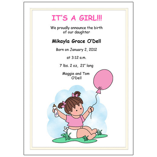 Birth Announcements Baby Girl with Balloons – Mandys Moon Personalized Gifts