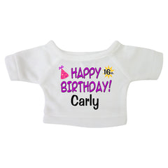 Personalized Teddy Bear T-Shirt - Happy Birthday Design - Purple/Pink