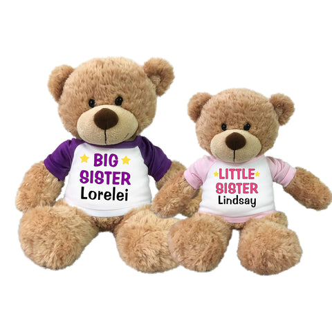 Big Sister / Little Sister Personalized Teddy Bears - Set of 2 Bonny Bears