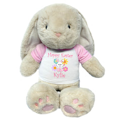 Personalized Easter Bunny - 14" Plush Brulee Bunny - Flower Design - Pink