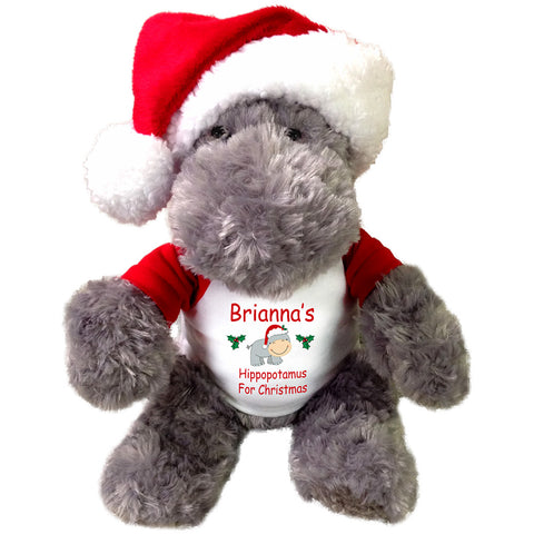 Hippopotamus For Christmas - 12" Personalized Plush Hippo with Santa Hat