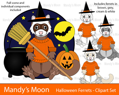 Halloween Ferrets Clipart Set (Personal & Nonprofit Use only)