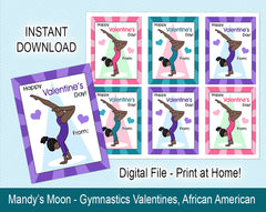Gymnastics Valentine Cards, Handstand Design - African American - Digital Print at Home Valentines cards, Instant Download
