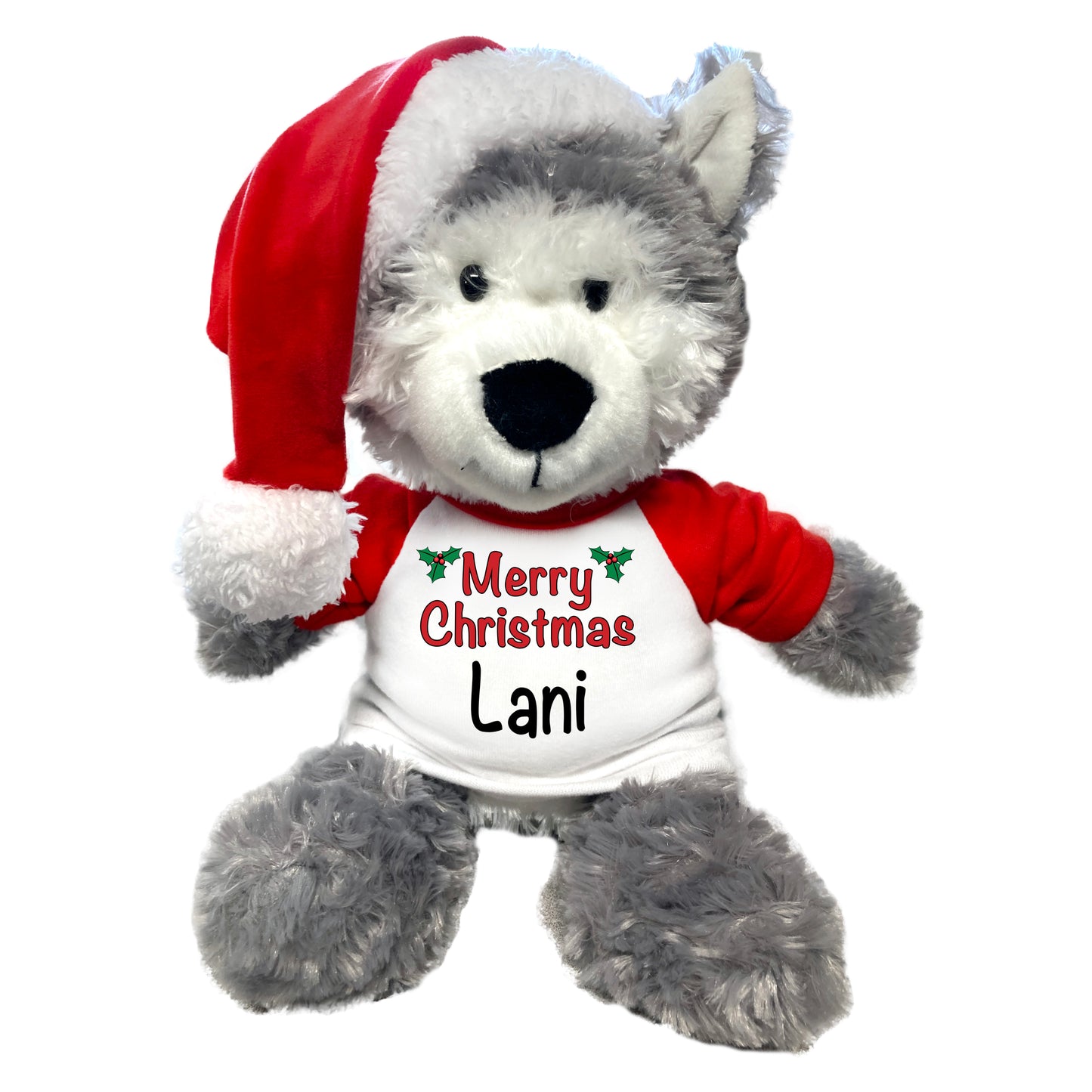 Personalized Christmas Husky / Wolf - 12" Plush with Santa Hat