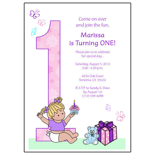 Babys 1st Birthday Party Invitation - Girl – Mandys Moon