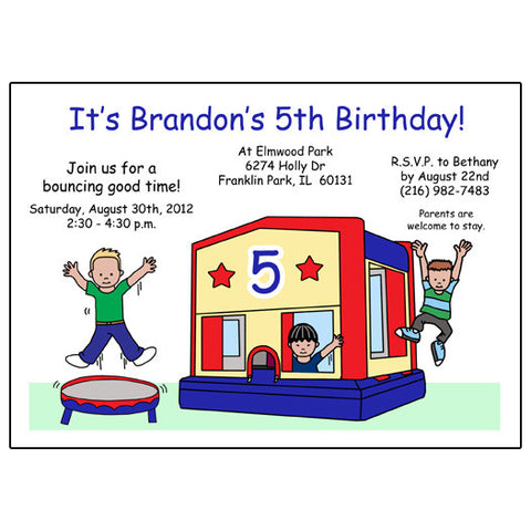 Bounce House Birthday Party Invitation - Blue & Red