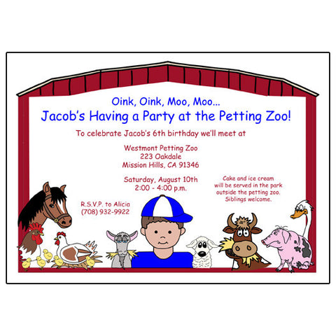 Barnyard or Petting Zoo Birthday Party Invitation - Boy