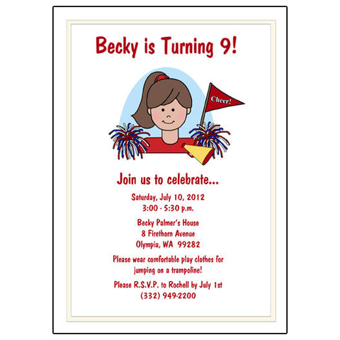 Cheerleading Kid Birthday Party Invitation