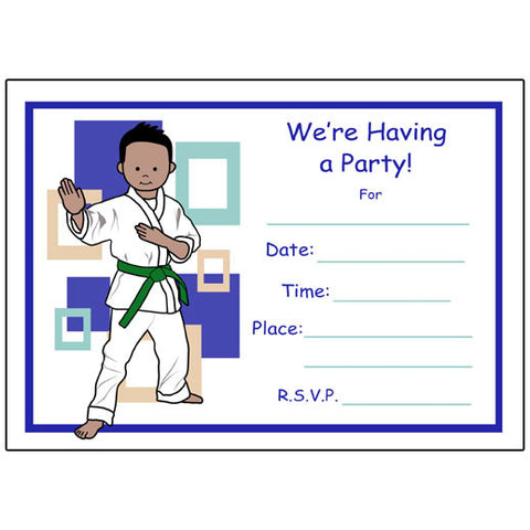 Martial Arts or Karate Kid Fill in the blank invitations - Boy