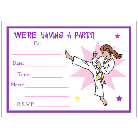Karate or Martial Arts Girl Fill in the blank invitations - Kick Design