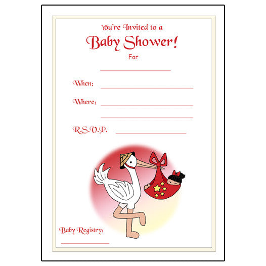 Adoption Stork Fill In Shower Invitations - Girl (33 countries)