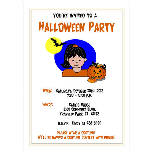 Halloween Party Invitation - Girl Mandys Moon Personalized Gifts Halloween Party Invitation - Girl Mandys Moon Personalized Gifts