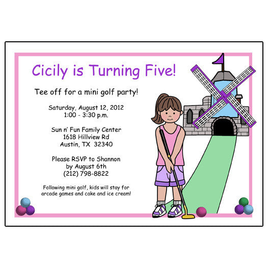 Mini Golf Birthday Party Invitation (Design 2) - Girl